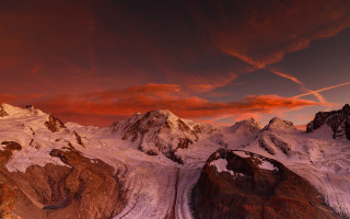Mountain range red sky clouds 9 - a few snow covered mountains free wallpaper