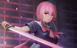 Pink haired girl sword serafuku - pink hair holding free wallpaper