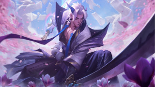 Man sword purple outfit flowers - dai jin free wallpaper