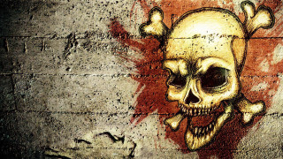 Skull crossbones wall brick hand - skull free wallpaper