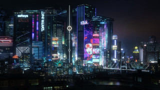 City lights bridge river cyberpunk - cyberpunk city free wallpaper