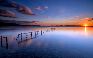Sunset water dock mountains tranquil - tranquil free wallpaper for desktop