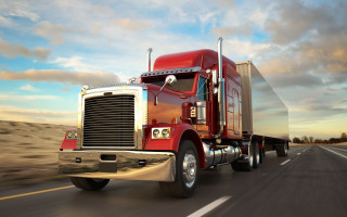 Red truck highway cloudy sky - mesh wire free wallpaper for desktop