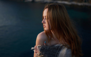 Woman long hair water boat 2 - free bikini wallpaper