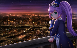 Purple hair girl balcony city - a balcony free wallpaper for desktop