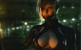 Futuristic woman cyberpunk helmet gasmask - a helmet free wallpaper