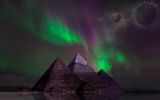 Pyramid green light night sky - a pyramid free wallpaper