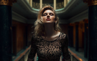 Woman hallway blonde blurry artdeco - art deco free wallpaper