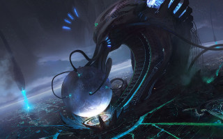 Futuristic city alien structure aurora - league of legends concept art free wallpaper for desktop