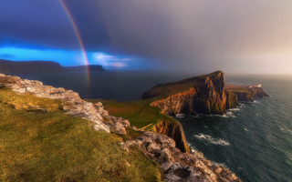 Rainbow ocean cliffs grassy mountains - a grassy area free wallpaper