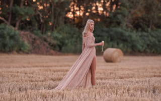 Woman dress field coffee hay - neoromanticism free wallpaper