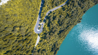 Winding road forest lake car - the road free wallpaper
