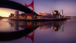 Bridge water building sunset mountain - diego gisbert llorens free wallpaper