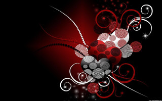 Heart swirls stars black red - a white heart free wallpaper for desktop