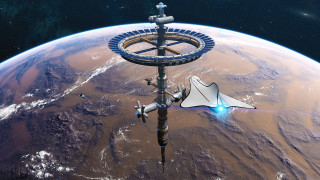 Space station planet shuttle aurora - a space station in the middle of a planet free wallpaper