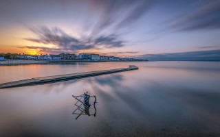 Boat water pier sunset clouds - top of a body free wallpaper