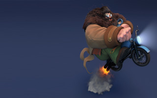 Man motorcycle furry animal in - in the air free wallpaper for desktop