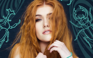 Woman redhair greenbracelet bluebackground demon - a drawing of a demon free wallpaper