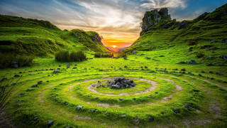 Green field spiral rock sunset - david paton free wallpaper for desktop