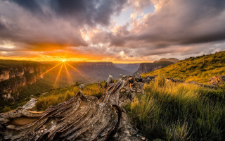 Sunset mountain tree stump valley - a sunset over a mountain free wallpaper