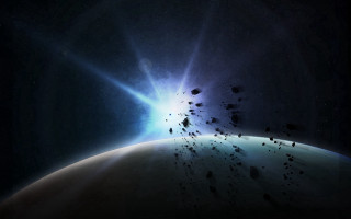 Rocks dark sky bright light - a surface free wallpaper