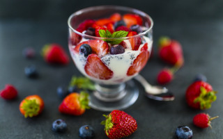 Fruit yogurt berries spoon impressionism - a bowl of fruit free wallpaper for desktop
