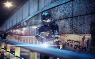 Futuristic welding man cyberpunk helmet - a futuristic suit free wallpaper for desktop