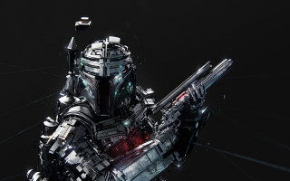 Futuristic soldier mecha space art - line and dots free wallpaper for desktop