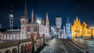 City bridge clocktower night lights - adriaen isenbrant free wallpaper