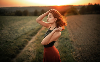 Woman dress field sunset wind - anka zhuravleva free wallpaper