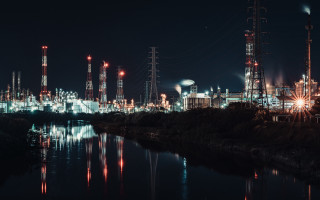 City lights river night deconstructivism - the building and water free wallpaper