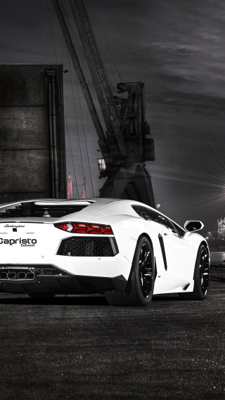 White sports car crane lift 2 - free 3d render wallpaper for mobile