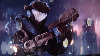 Futuristic man rain city night - a futuristic suit holding free wallpaper for desktop