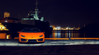Car boat city night reflection - a large boat free wallpaper
