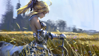 Woman field gun dog sky - bayard wu free wallpaper