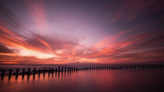 Sunset water fence mountains sky - anthony s waters free wallpaper