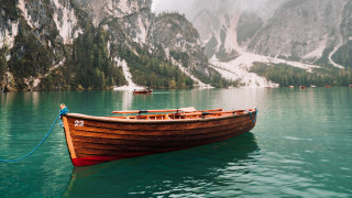 Boat mountains trees water cinematic - a boat free wallpaper