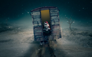 Dog wooden structure ocean santa - a santa hat free wallpaper