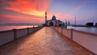 Sunset dusk orange sky mountain - vibrant colour free wallpaper