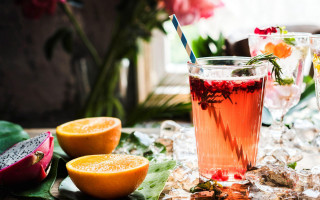 Table glasses fruit leaves food - top of a table free wallpaper for desktop