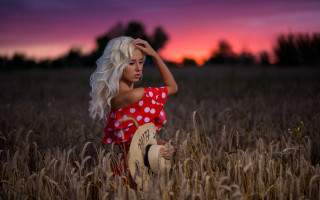 Woman red white dress wheat - a field of wheat free wallpaper for desktop