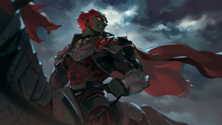 Red cape man cloudy sky - his shoulder free wallpaper
