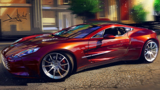 Red sports car graffiti building - digital painting free wallpaper