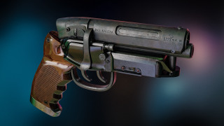 Gun blue background photorealistic unreal - a close up of a gun free wallpaper