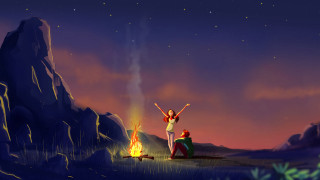 Fire people night sky stars - storybook illustration free wallpaper for desktop
