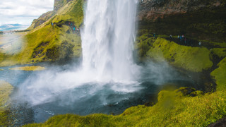 Waterfall group people lake nature - a body of water below free wallpaper