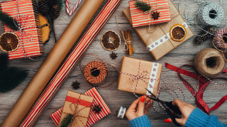 Christmas ribbon cutting presents arts - a pair of scissors free wallpaper for desktop