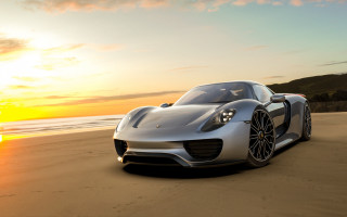 Silver sports car beach sunset 3 - a silver sports car free wallpaper