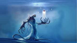 Horned creature lightbulb ocean fantasy - lovecraftian free wallpaper