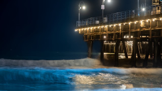 Pier lights waves night moon - a pier free wallpaper
